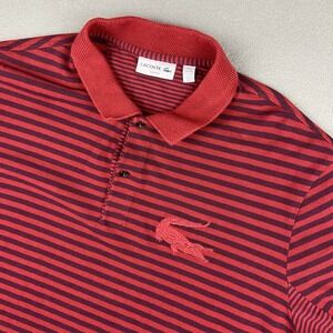 Lacoste Red and Navy Striped Polo Shirt